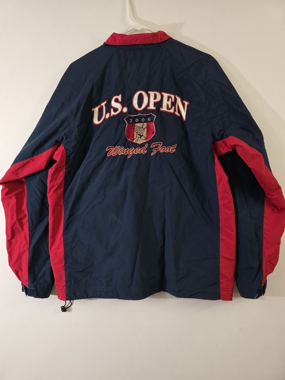 2006 US Open Winged Foot Jacket Mens Med Blue Golf Windbreaker USGA Embroidered